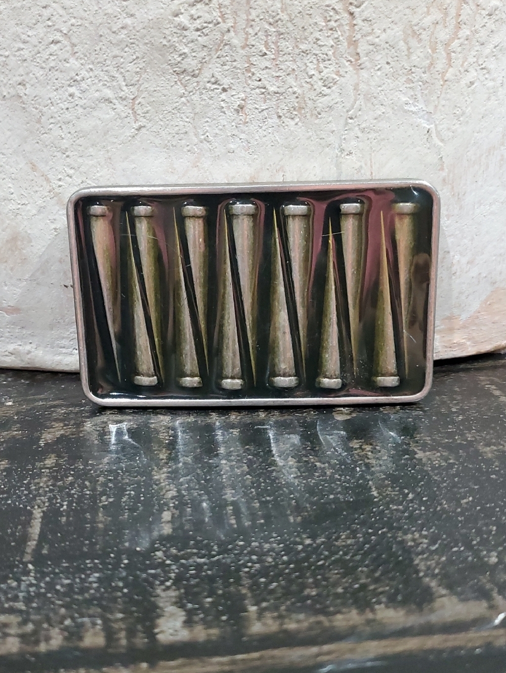 Vintage Silver-Tone Rectangular Belt Buckle with Ribbed Bar Design